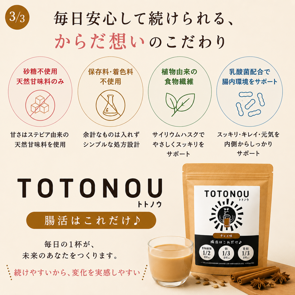 TOTONOU 腸活粉末ドリンク チャイ味